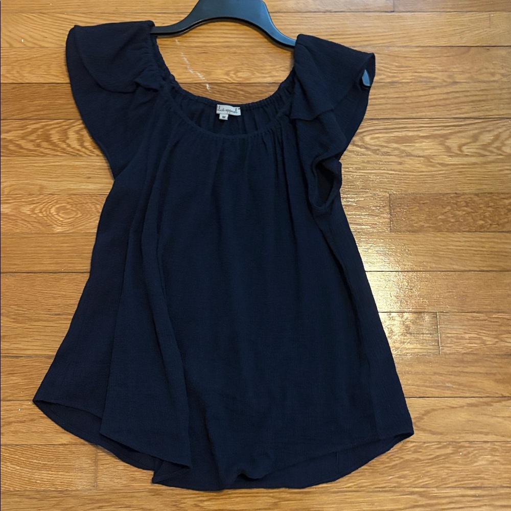Navy Flutter Sleeve Top Medium